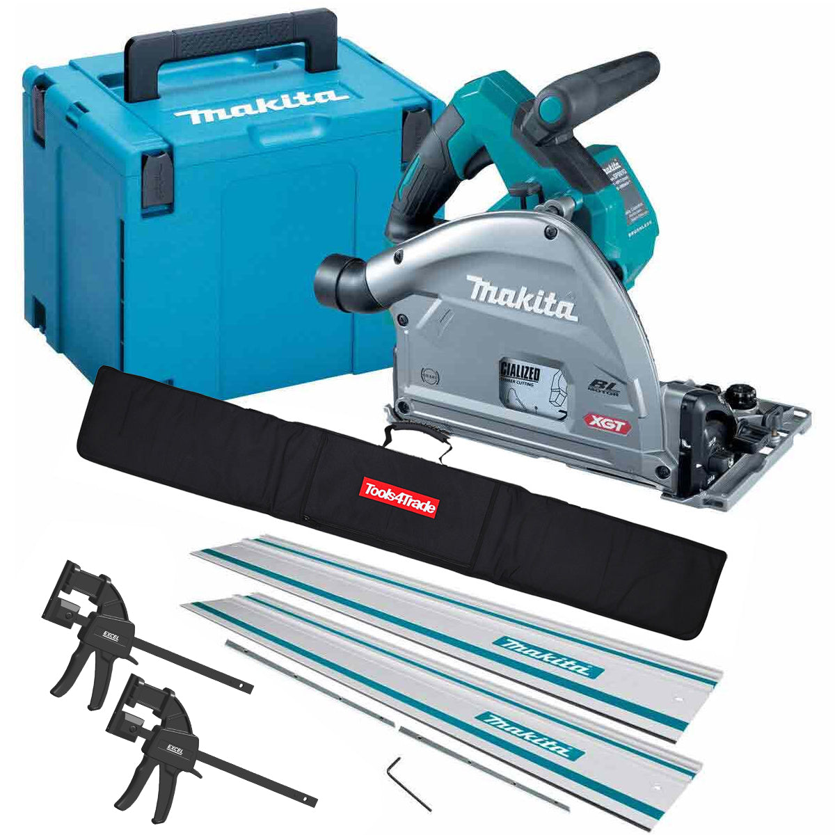 Makita SP001GZ03 40V Brushless Plunge Saw + 2 x Guide Rail Connector & Clamp Set