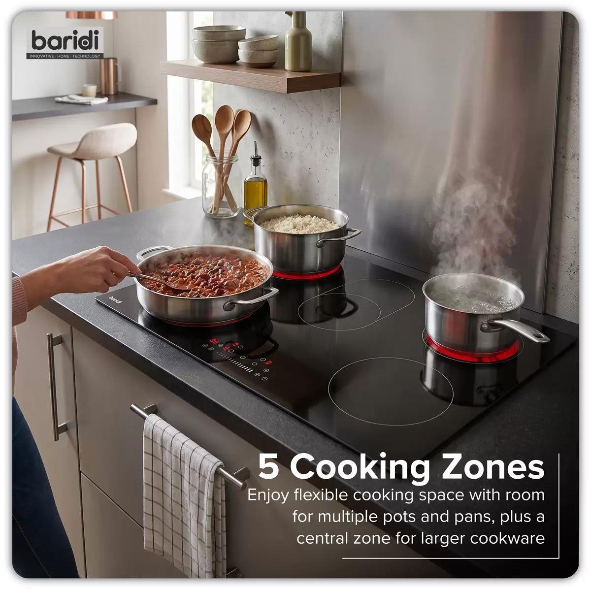 Sealey DH389 Baridi Integrated Ceramic Hob with 5 Cooking Zones 90cm Black Glass