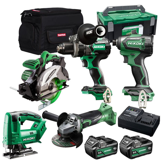 Hikoki 18V 5 Piece Power Tool Combo Kit with 2 x 5.0Ah Battery & Charger T4TKIT-27306