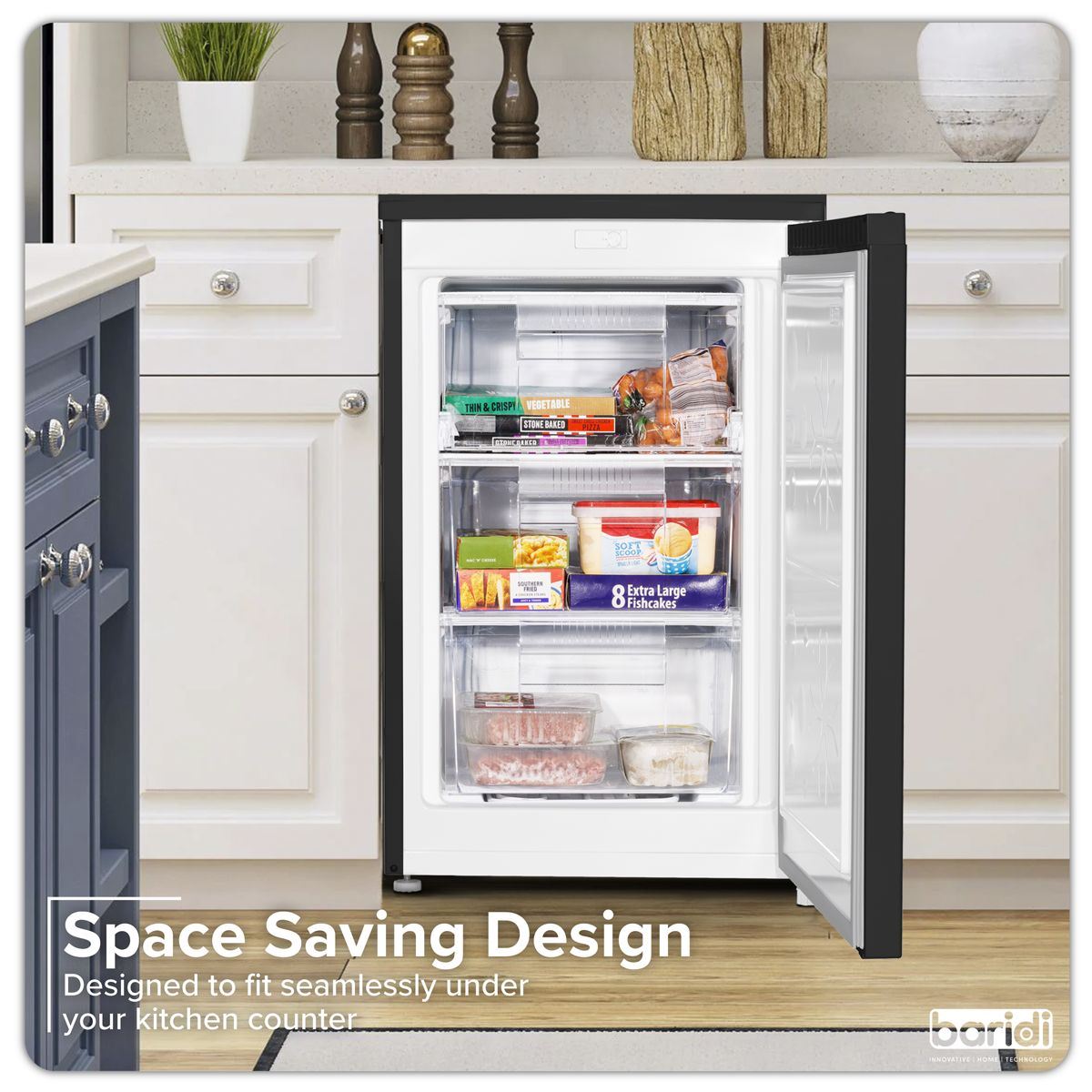 Sealey DH251 Baridi 55cm Undercounter Freezer with Adjustable Thermostat 85L Black