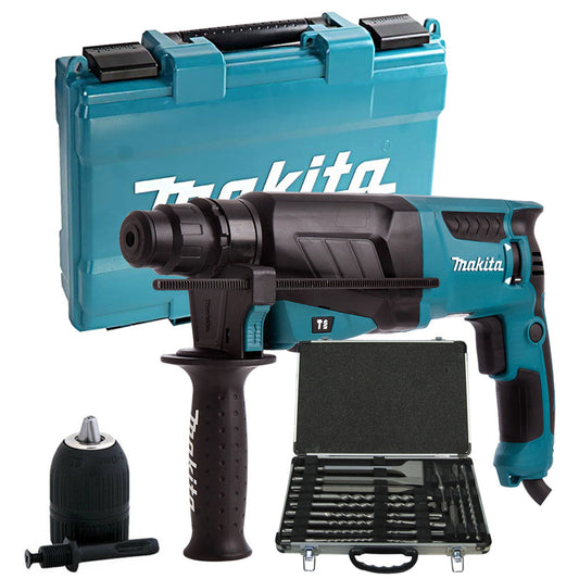 Makita HR2630/1 3 Mode SDS+ Rotary Hammer Drill 110V With 17Pc SDS+ Drill Chisel Bit Set & 13mm Chuck