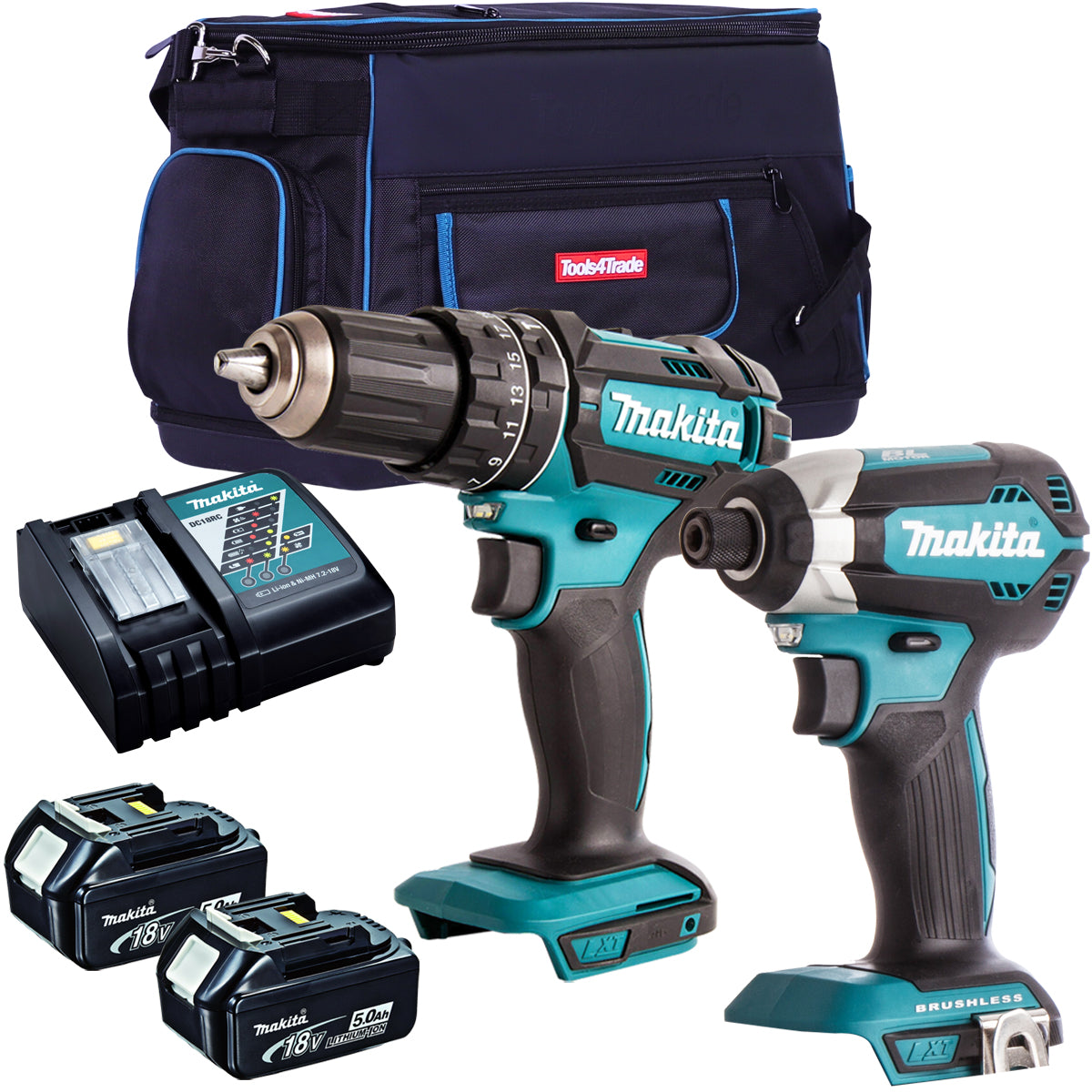 Makita 18V 2 Piece Power Tool Kit with 2 x 5.0Ah Batteries T4TKIT-751