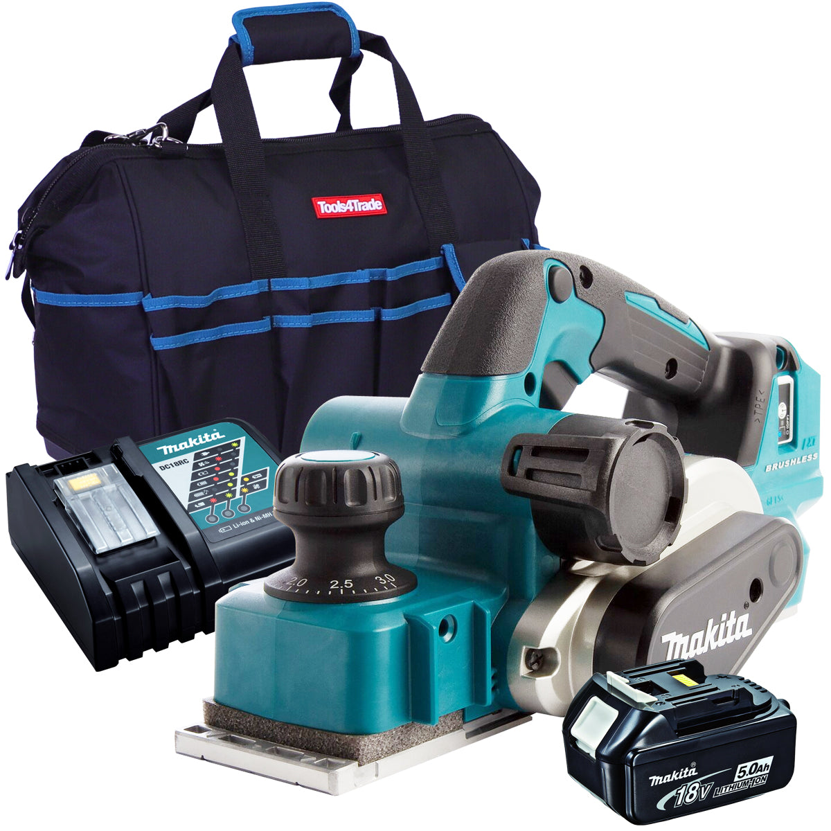 Makita DKP181Z 18V Brushless 82mm Planer with 1 x 5.0Ah Battery Charger & Bag