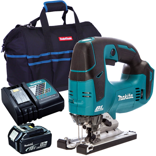 Makita DJV182Z 18V Brushless Top Handle Jigsaw with 1 x 5.0Ah Battery Charger & Bag