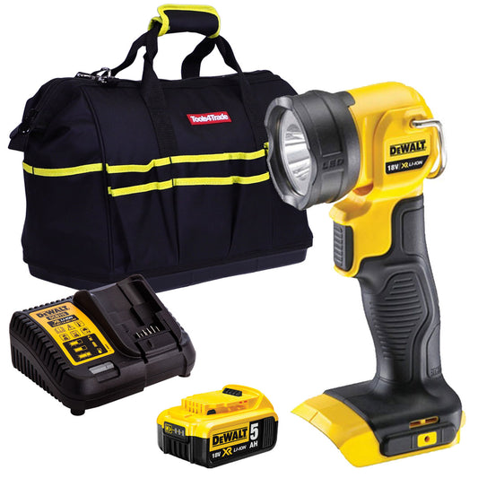 DeWalt DCL040N 18V Cordless Work Light Torch with 1 x 5.0Ah Battery Charger & Bag