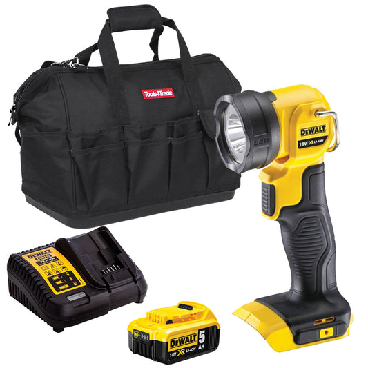 DeWalt DCL040N 18V Cordless Work Light Torch with 1 x 5.0Ah Battery Charger & Bag