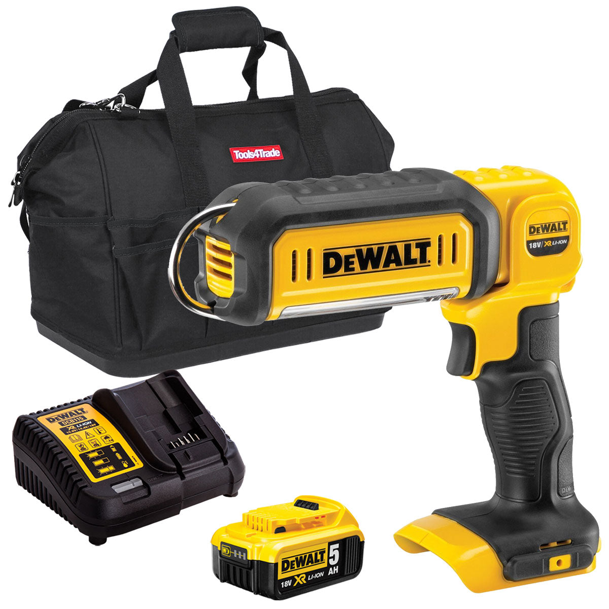 Dewalt DCL050N 18V Handheld LED Work Light Torch with 1 x 5.0Ah Battery Charger & Bag