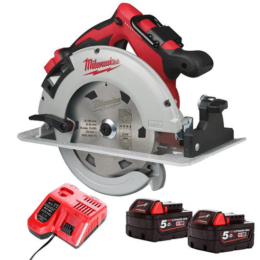 Milwaukee M18BLCS66-0 18V Brushless 190mm Circular Saw with 2 x 5.0Ah Battery & Charger