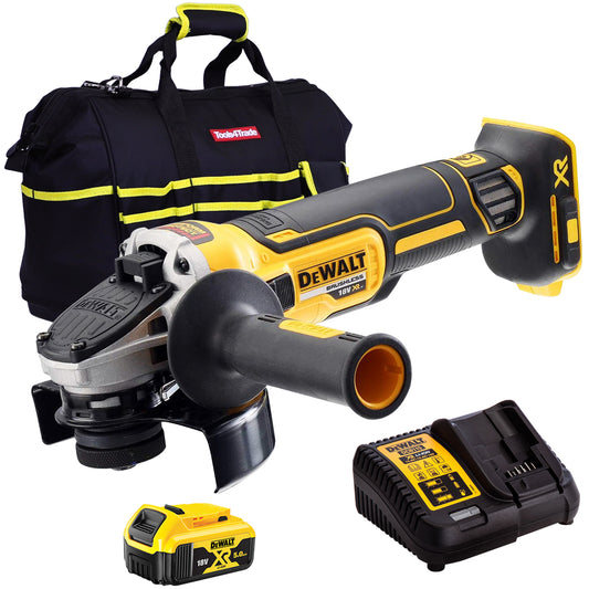 Dewalt DCG405N 18V Brushless 125mm Angle Grinder with 1 x 5.0Ah Battery Charger & Bag