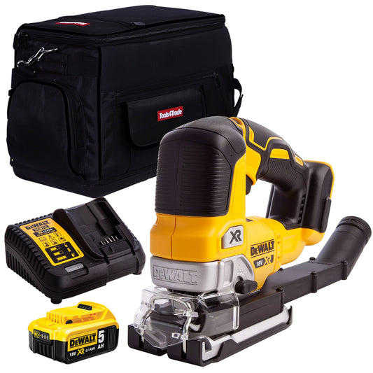 Dewalt DCS334N-XJ 18V Brushless Top Handle Jigsaw with 1 x 5.0Ah Battery Charger & Bag