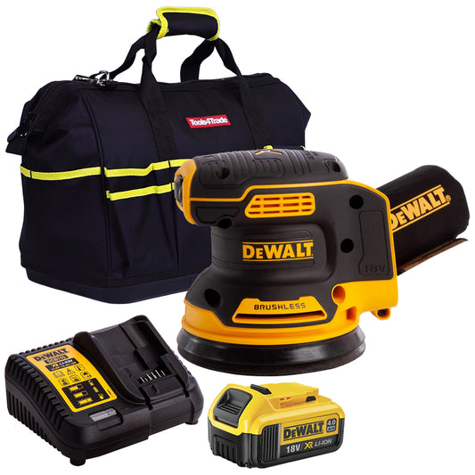 DeWalt DCW210N 18V Brushless 125mm Random Orbital Sander with 1 x 4.0Ah Battery Charger & Bag