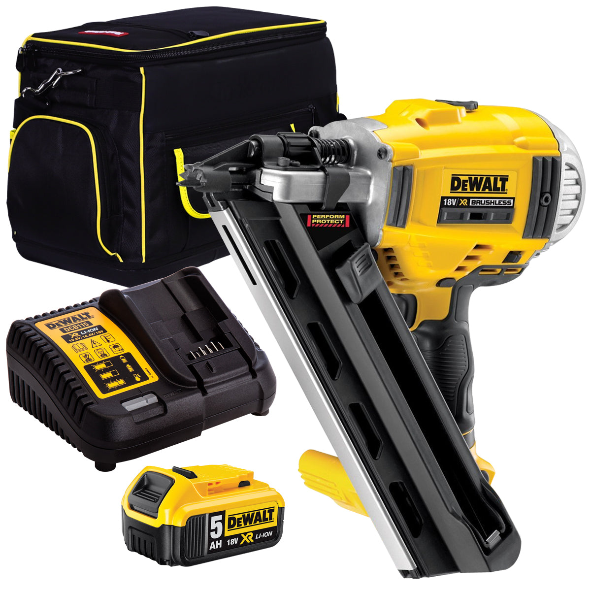 DeWalt DCN692N 18V Brushless First Fix 90mm Framing Nailer with 1 x 5.0Ah Battery, Charger & 20