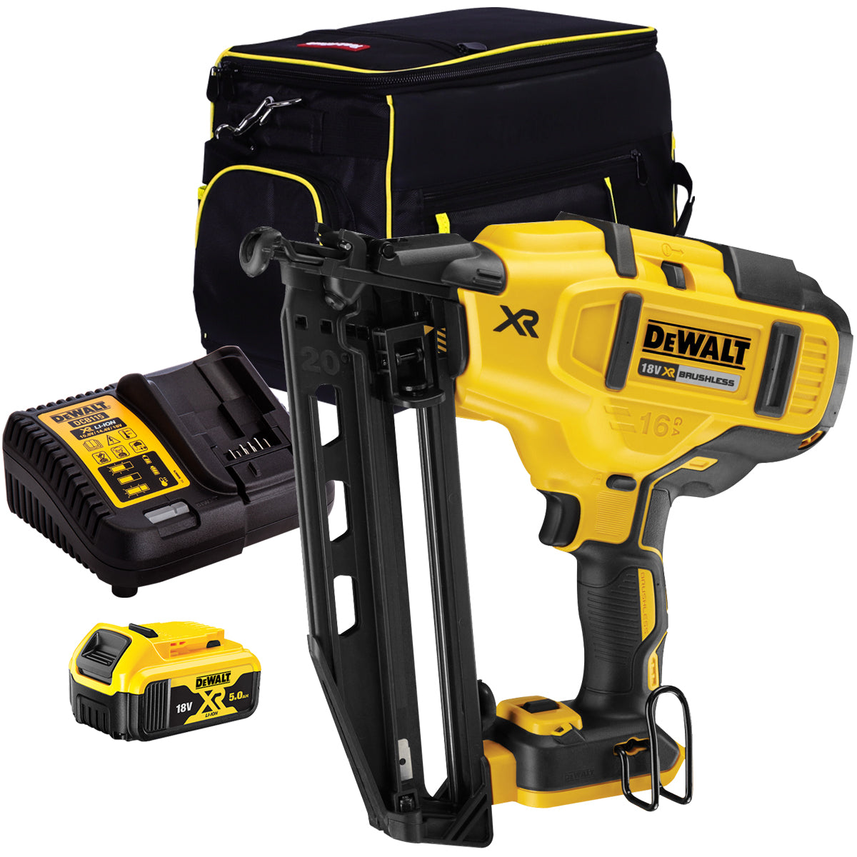 DeWalt DCN660N 18V Brushless Second Fix Nailer with 1 x 5.0Ah Battery, Charger & 20