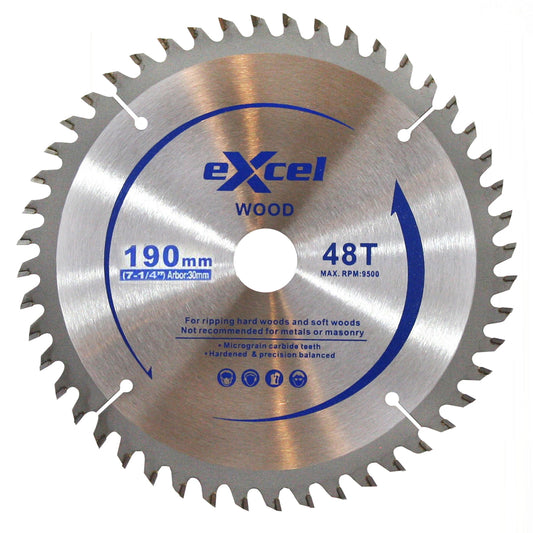 Excel TCT Circular Saw Blade 190mm 48 Tooth for Wood