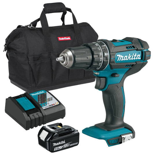 Makita DHP482Z 18V Combi Drill with 1 x 5.0Ah Battery + Charger & Tool Bag