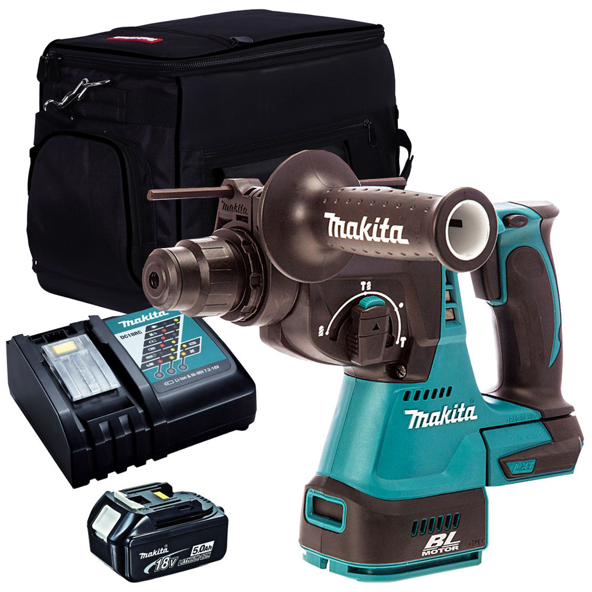 Makita DHR242Z 18V SDS+ Brushless 24mm Rotary Hammer Drill with 1 x 5.0Ah Battery Charger & Bag