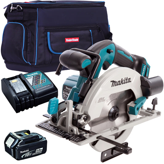 Makita DHS680Z 18V Brushless 165mm Circular Saw with 1 x 5.0Ah Battery Charger & Tool Bag