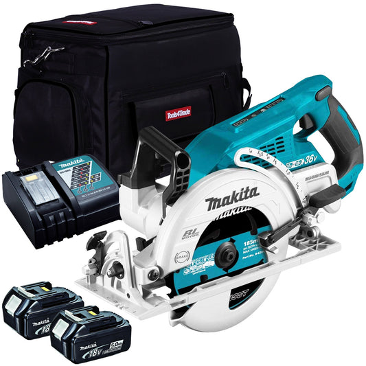 Makita DRS780Z 36V Brushless 185mm Circular Saw With 2 x 5.0Ah Batteries, Charger & Tool Bag