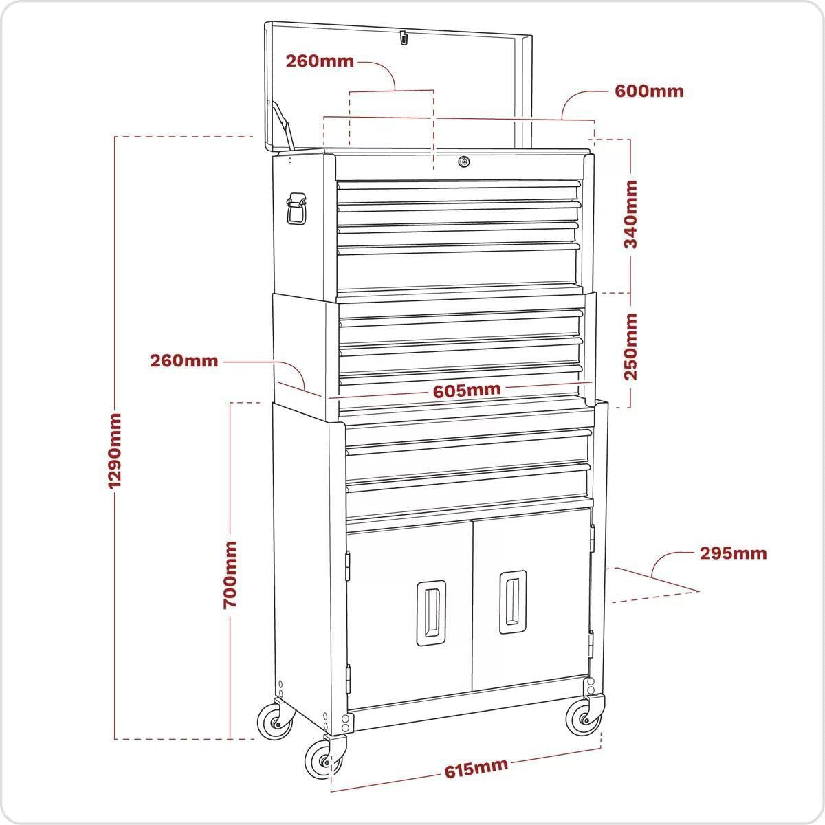 Sealey AP2200BBSTACK Topchest Mid-Box & Rollcab 9 Drawer Stack Red