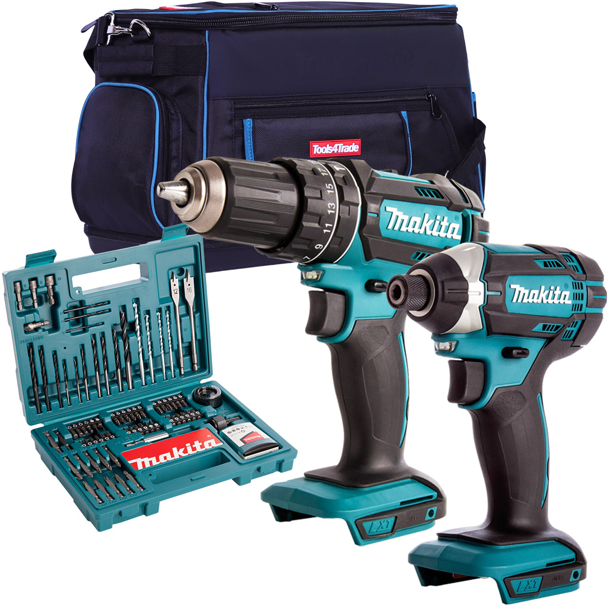 Makita 18V Impact Driver & Combi drill with 100 Accessories Set & Bag T4TKIT-793