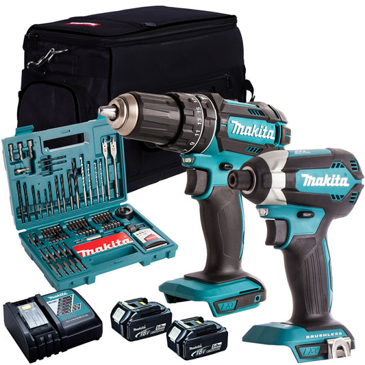 Makita 18V Impact Driver & Combi drill with 2 x 5.0Ah Battery T4TKIT-801