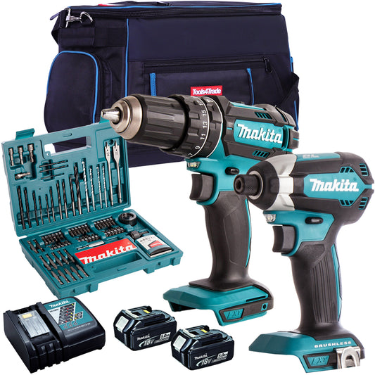 Makita 18V Impact Driver & Combi drill with 2 x 5.0Ah Battery T4TKIT-801