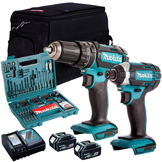 Makita 18V Impact Driver & Combi drill with 2 x 5.0Ah Battery T4TKIT-813