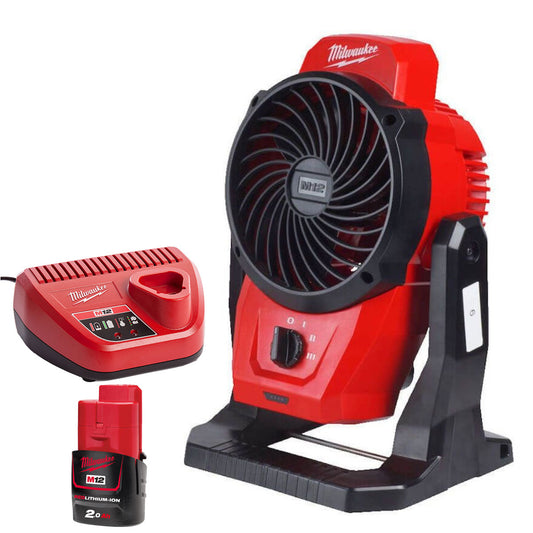 Milwaukee M12AF-0 12V Cordless Air Fan with 1 x 2.0Ah Battery & Charger
