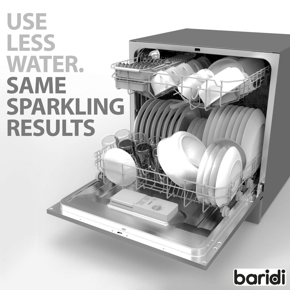 Sealey DH87 Baridi Tabletop Dishwasher 8 Place Settings 8L Capacity Silver 230V/1500W