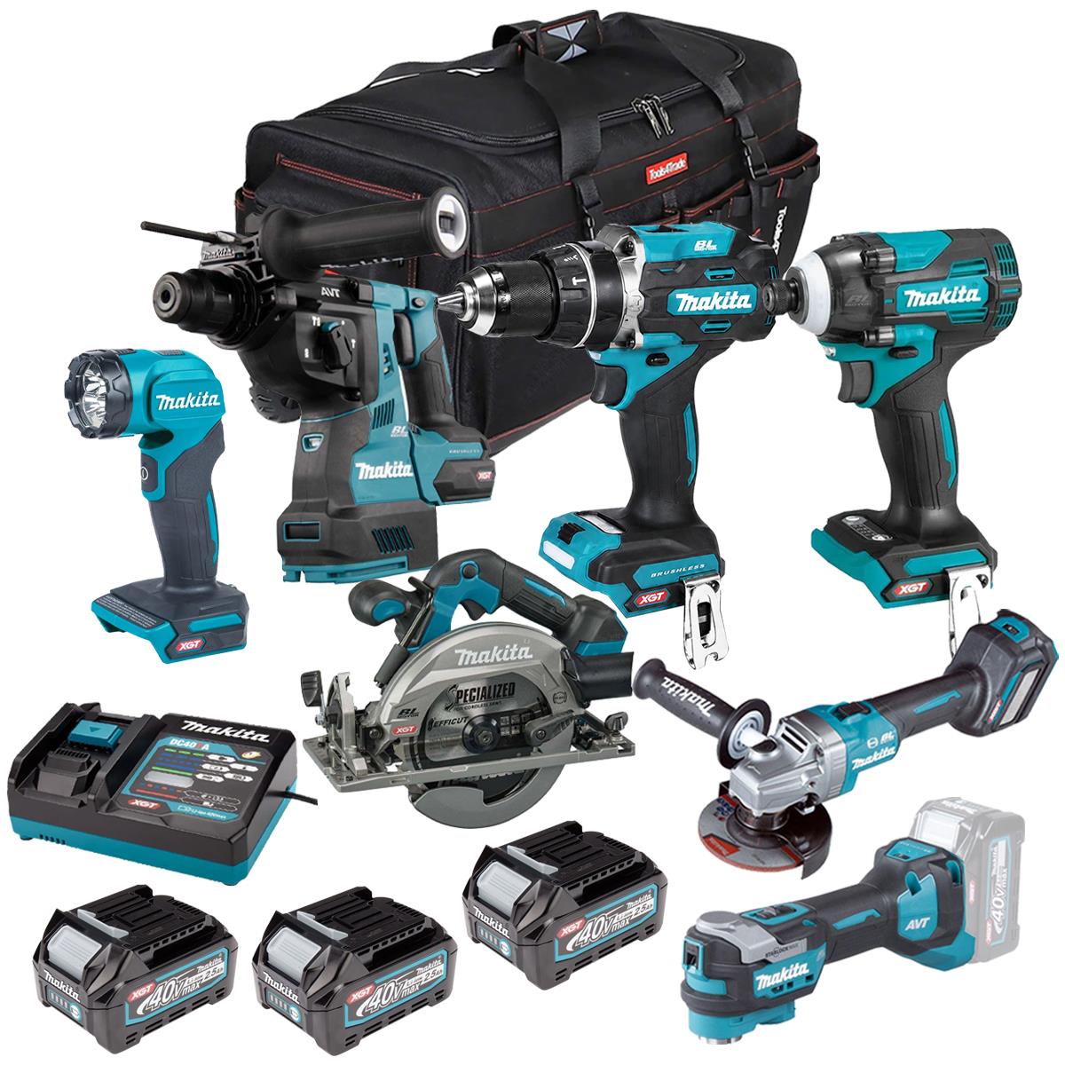 Makita 40V 7 Piece Combo Kit with 3 x 2.5Ah Batteries & Charger T4TKIT-6934
