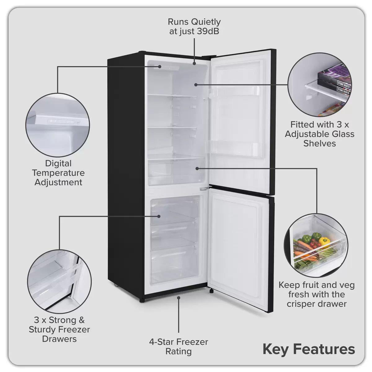 Sealey DH327 Baridi 60/40 Smart Frost Fridge Freezer 227L Capacity Black 230V