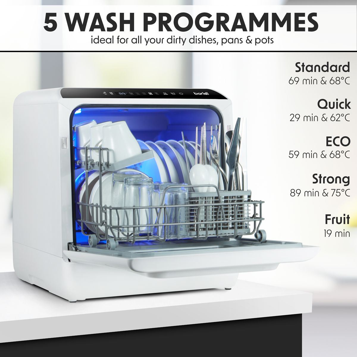 Sealey DH224A Baridi Mini Portable Tabletop Dishwasher 5L Capacity