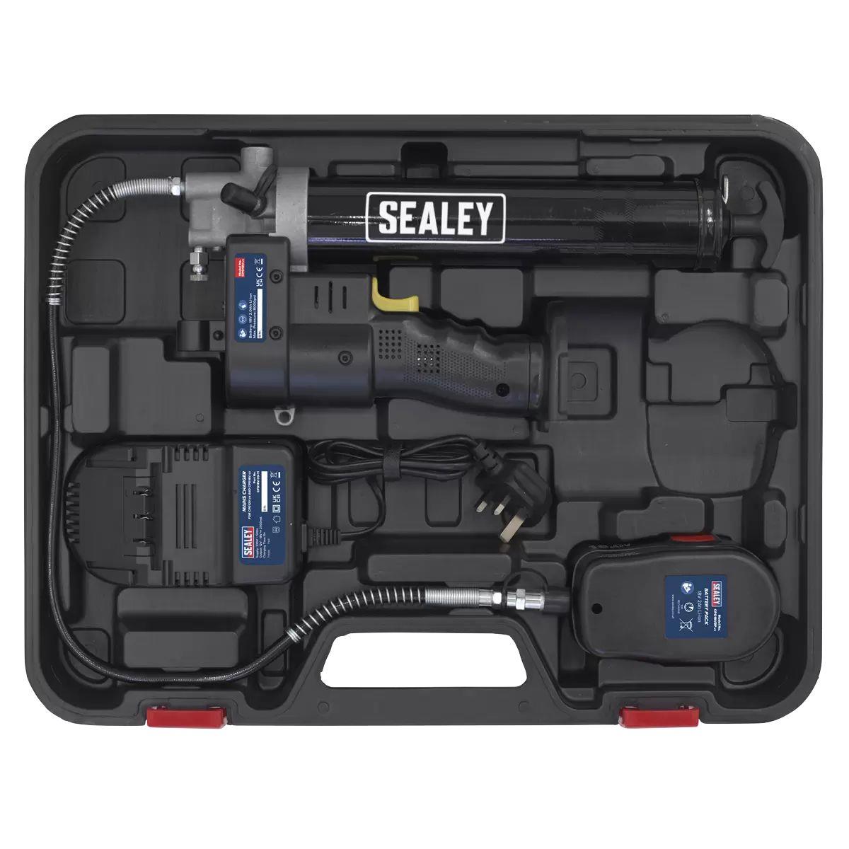 Sealey CPG18V 18V Cordless Grease Gun With 1 x 2Ah Battery, Charger & Storage Case