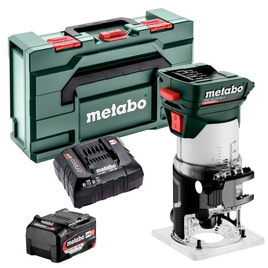 Metabo FMV 18 LTX BL 8 18V Brushless 1/4" Trim Router with 1 x 4.0Ah Battery Charger & Metabox
