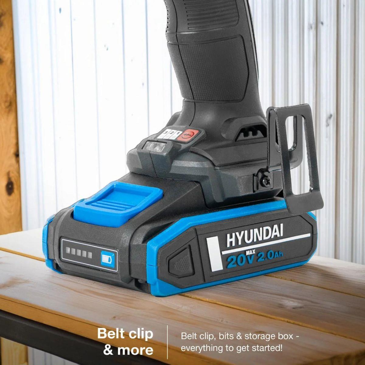 Hyundai S01-T2B 20V Cordless 65Nm Hammer Drill and 230Nm Impact Driver Brushless Kit With 2 x 2.0Ah Li-ion Batteries and 2A Charger
