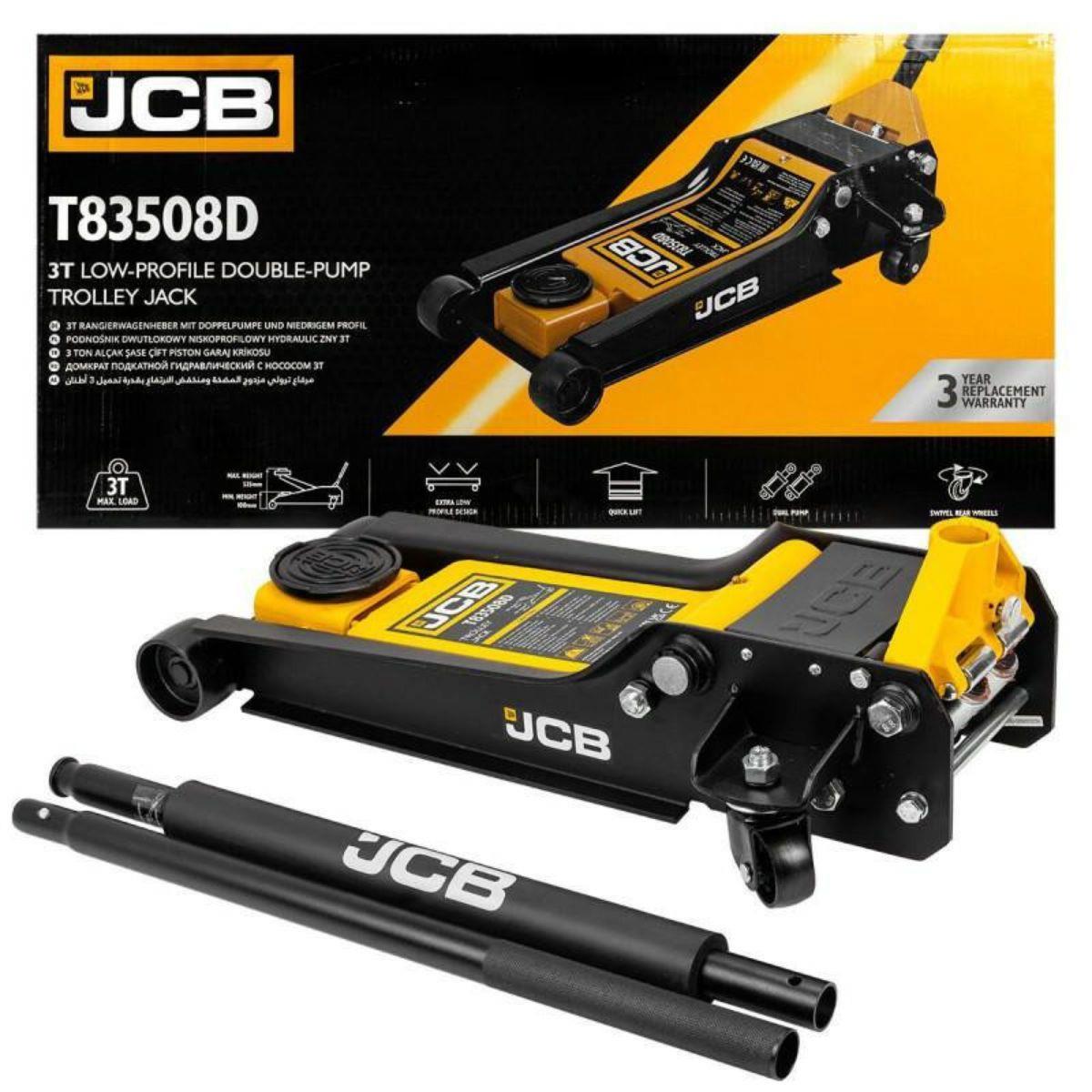 JCB-T83508D 3 Tonne Hydraulic Trolley Jack low-Profile 98-535mm Lift Double Pump