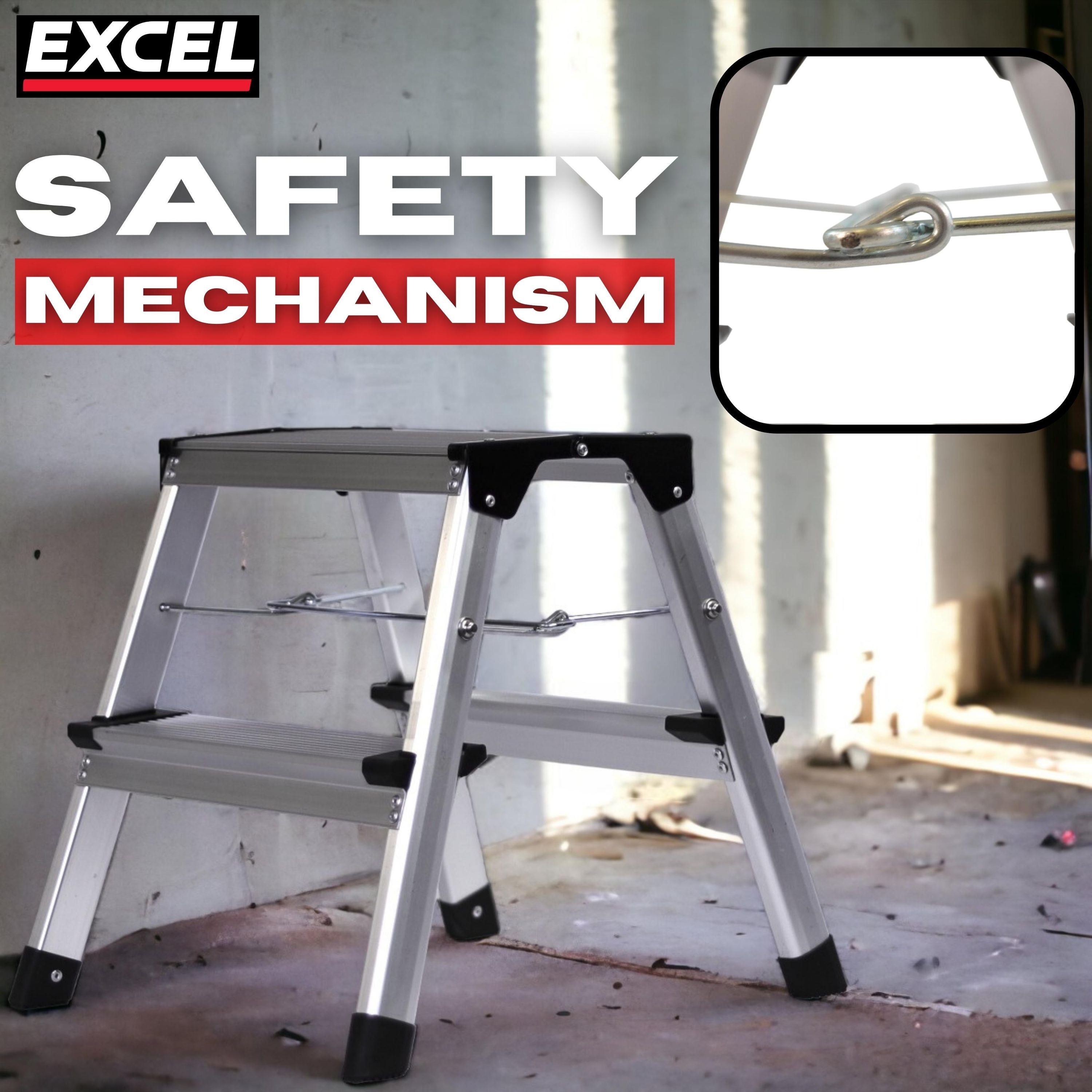 Excel Aluminium Stool Ladder Folding Hop Up 2 Tread 350mm x 400mm