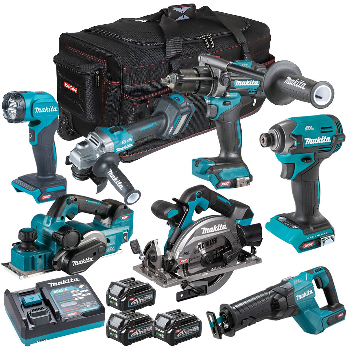 Makita 40V XGT 7 Piece Brushless Power Tool Kit with 3 x 2.5Ah Battery T4TKIT-16050