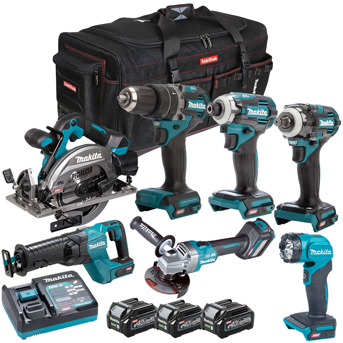 Makita 40V XGT 7 Piece Brushless Power Tool Kit with 3 x 2.5Ah Battery T4TKIT-16060