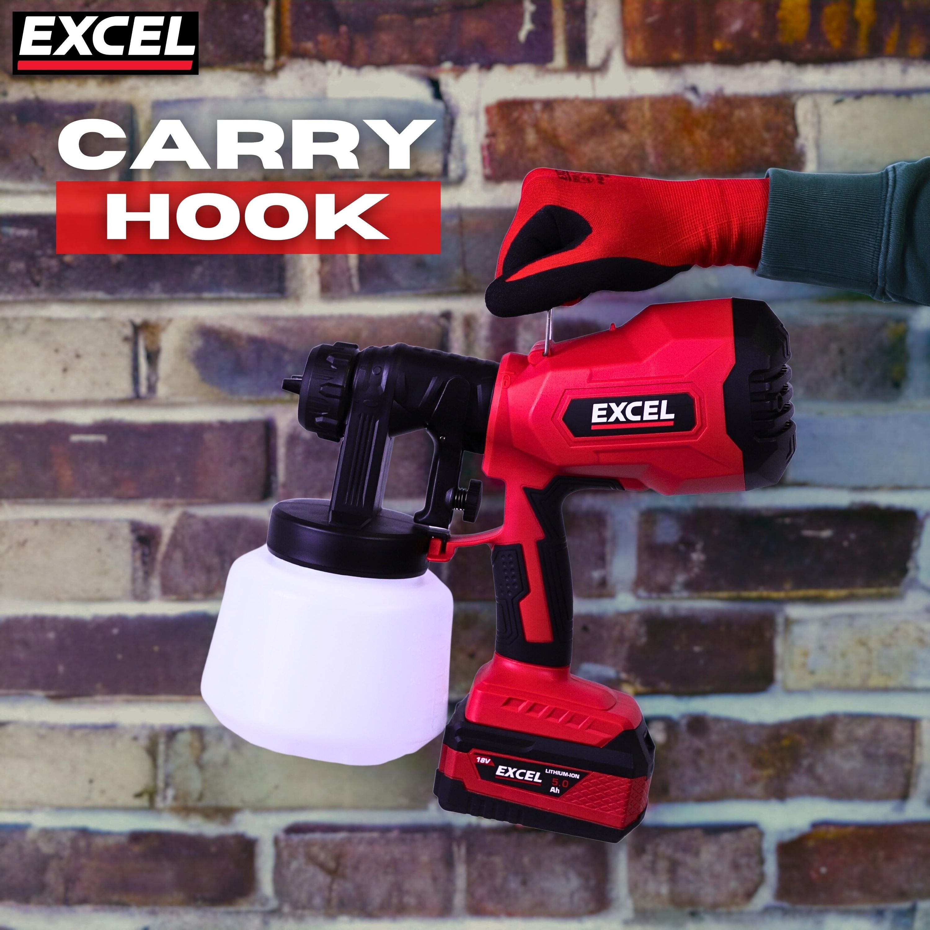 Excel 18V Cordless 1000ml Spray Gun with 1 x 4.0Ah Battery & Charger