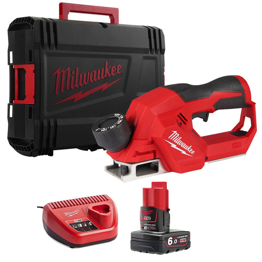 Milwaukee M12BLP-0X 12V Brushless 56mm Planer with 1 x 6.0Ah Battery Charger & Case