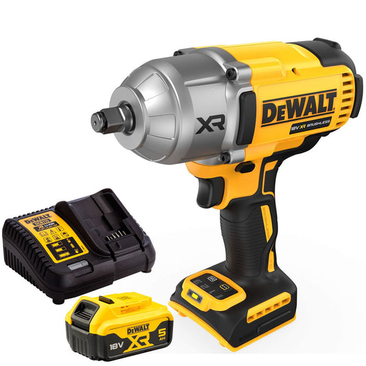 Dewalt DCF900N 18V XR Brushless 1/2” High Torque Impact Wrench Hog Ring with 1 x 5.0Ah Battery & Charger