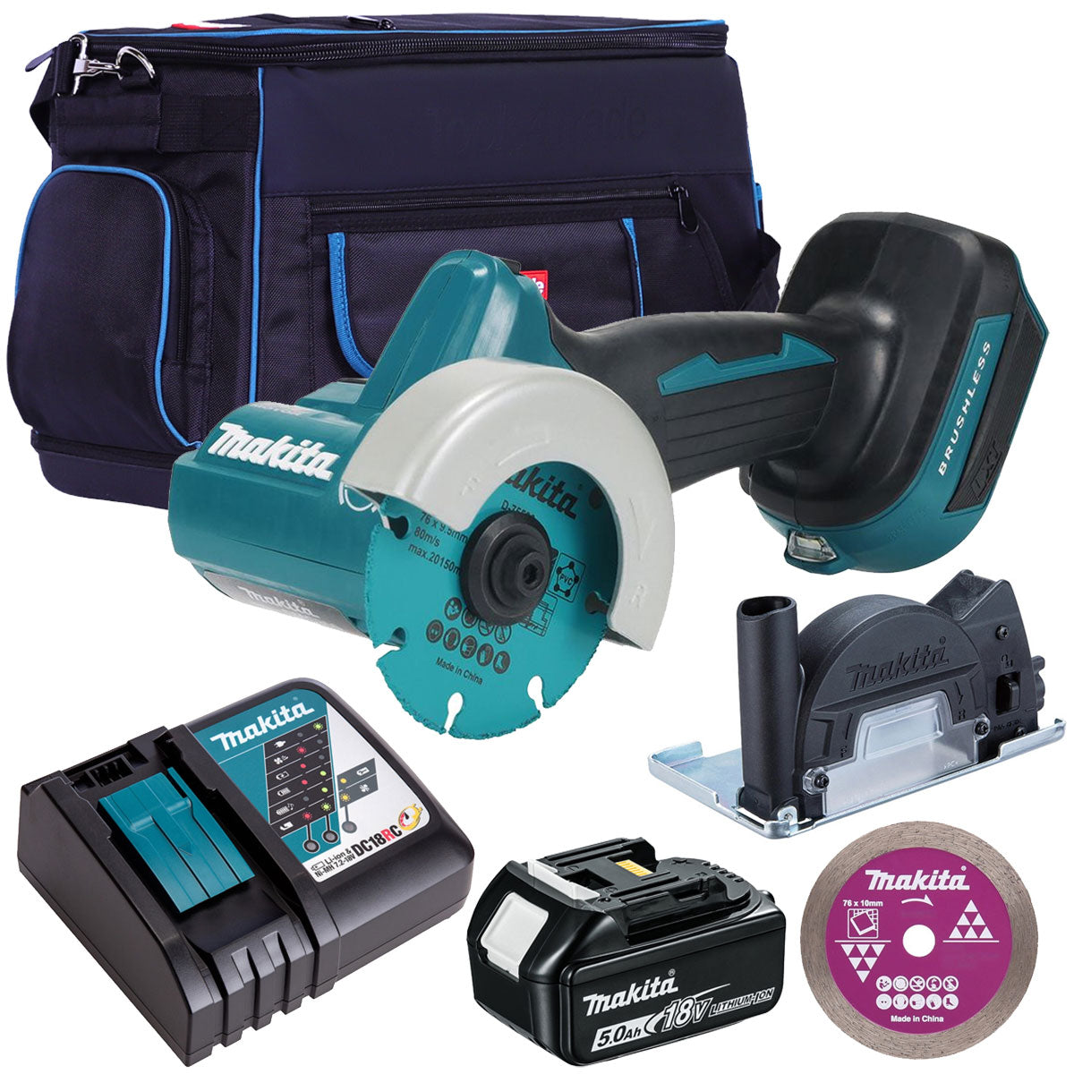 Makita DMC300Z 18V 76mm Brushless Disc Cutter With 1 x 5.0Ah Battery Charger & Bag