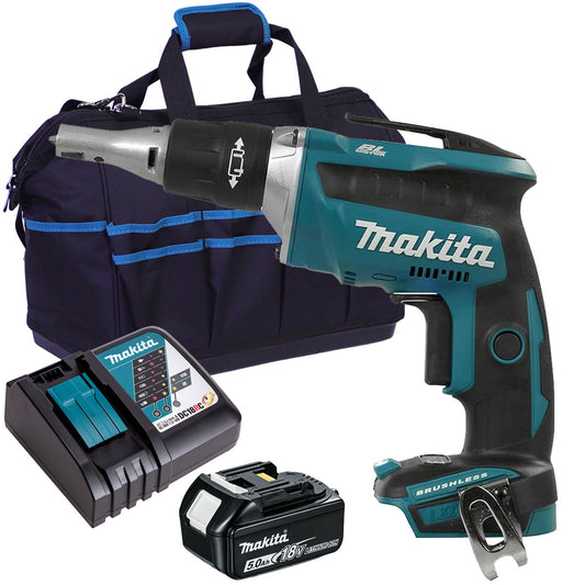 Makita DFS452Z 18V Brushless Drywall Screwdriver With 1 x 5.0Ah Battery Charger & Bag