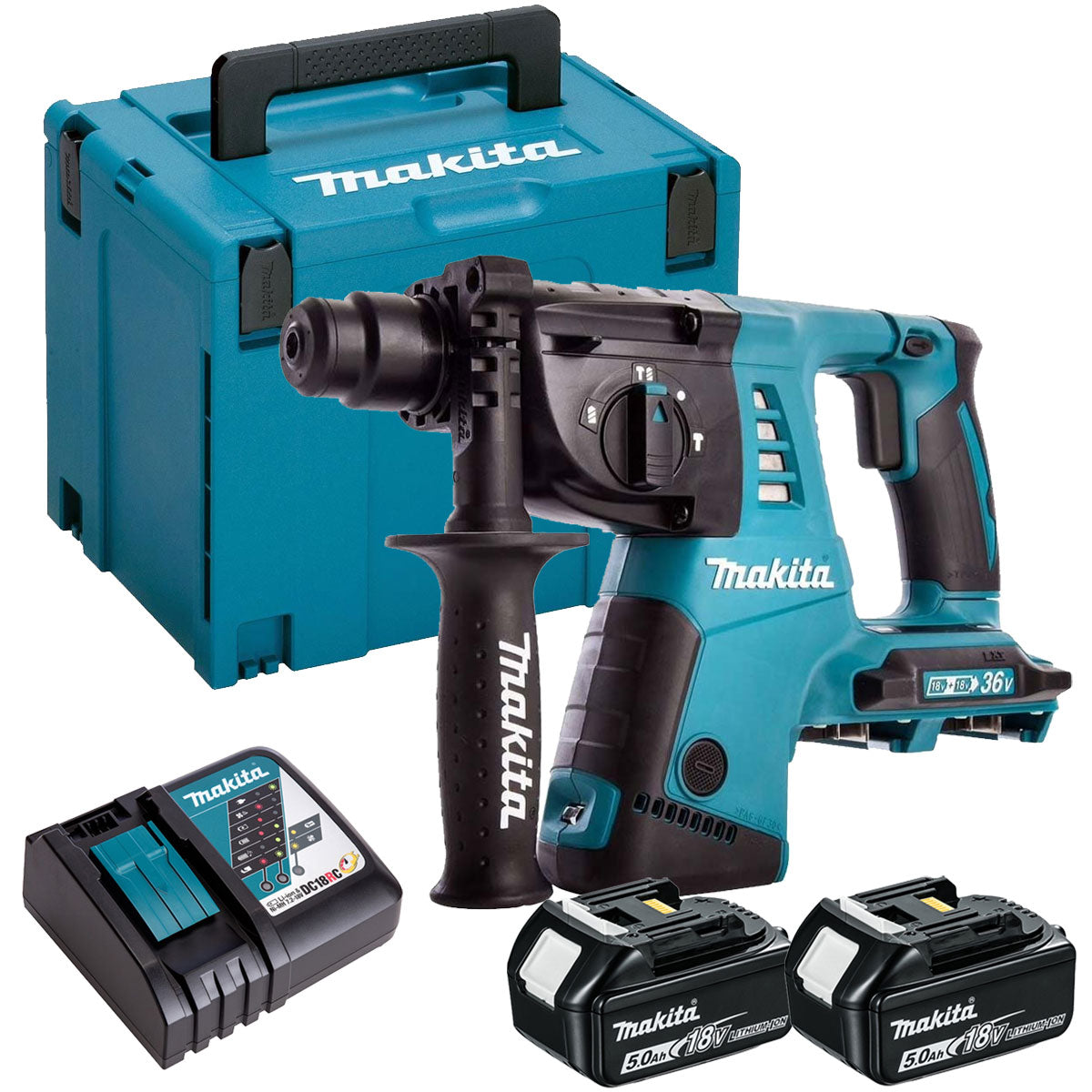 Makita DHR263ZJ 36V SDS-PLUS Rotary Hammer Drill With 2 x 5.0Ah Battery & Charger