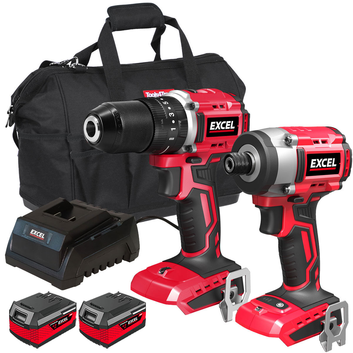 Excel 18V Brushless Twin Pack Impact Driver & Combi Drill with 2 x 4.0Ah Battery & Charger