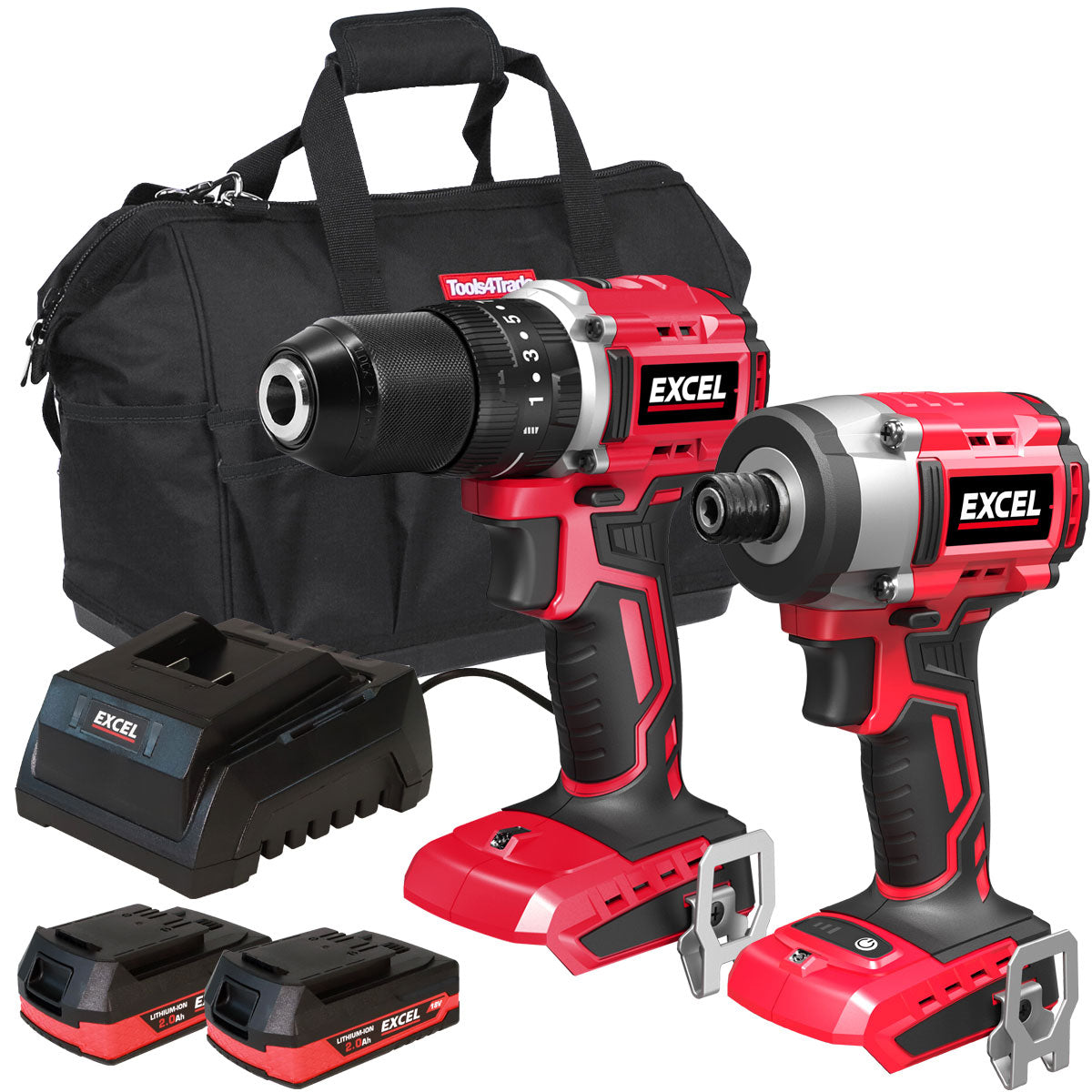 Excel 18V Brushless Twin Pack Impact Driver & Combi Drill with 2 x 2.0Ah Battery & Charger