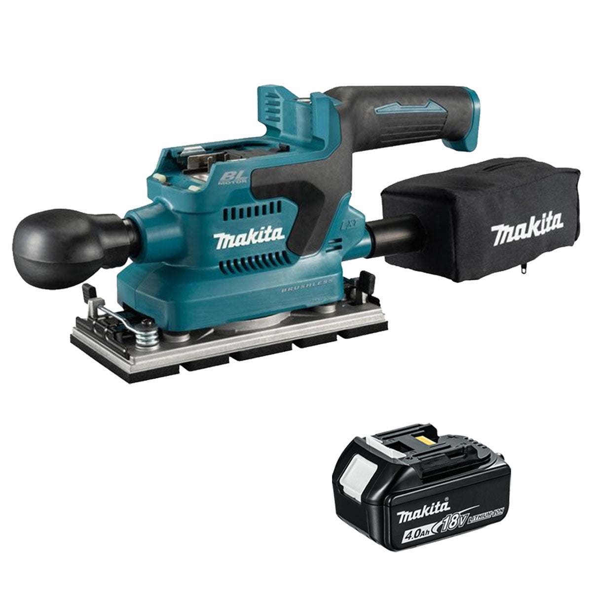 Makita DBO381ZU 18V LXT Brushless Finishing Sander with 1 x 4.0Ah Battery