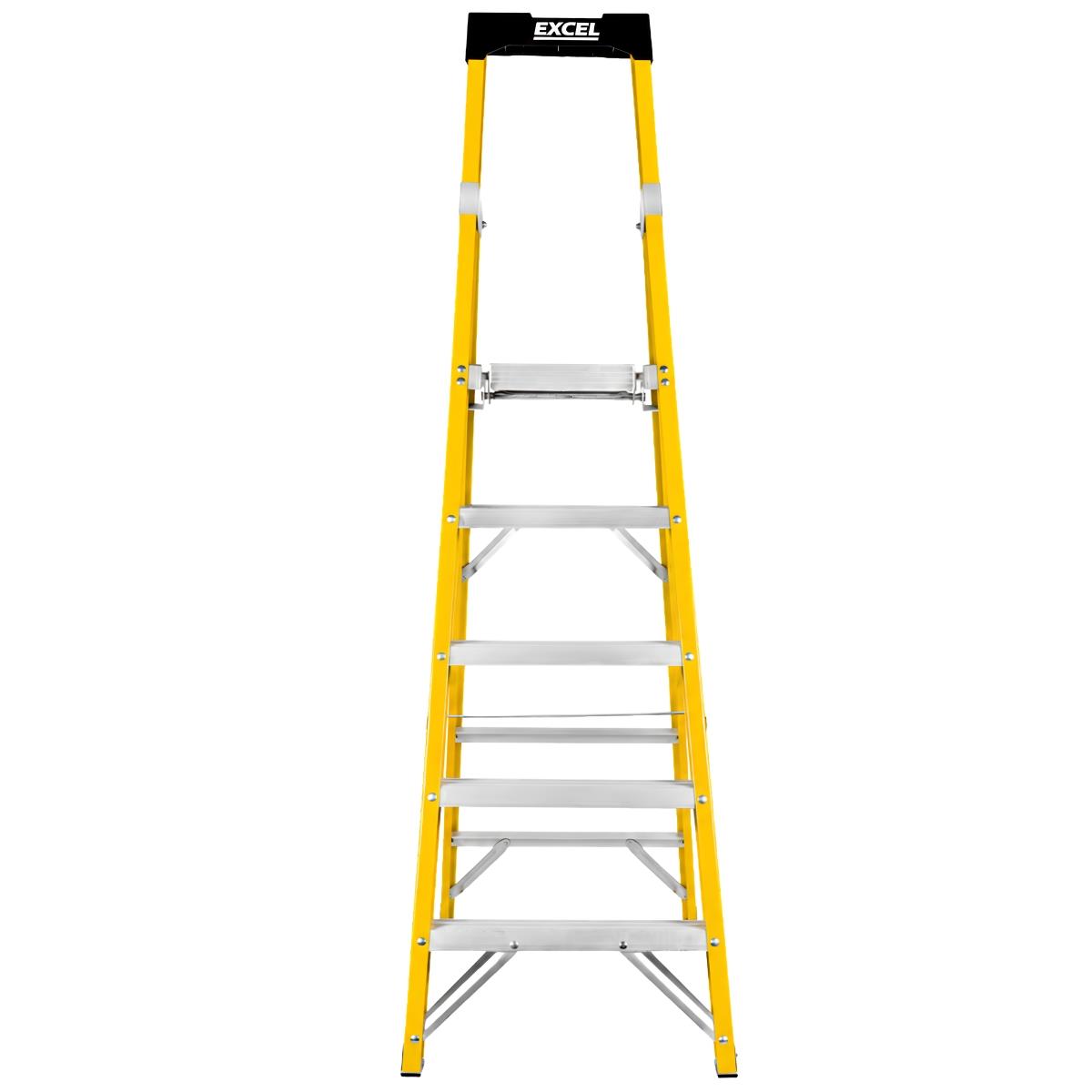 Excel Electricians Fibreglass Platform Step Ladder 5 Tread 1.81m EN131 Yellow