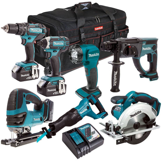 Makita 18V 7 Piece Combo Kit with 3 x 5.0Ah Batteries & Charger T4TKIT-201